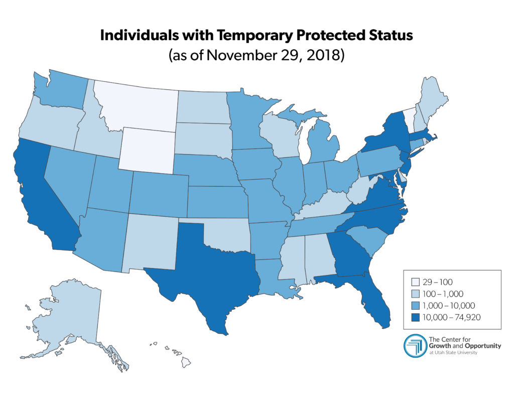 Map of temporary protection status in the united states 