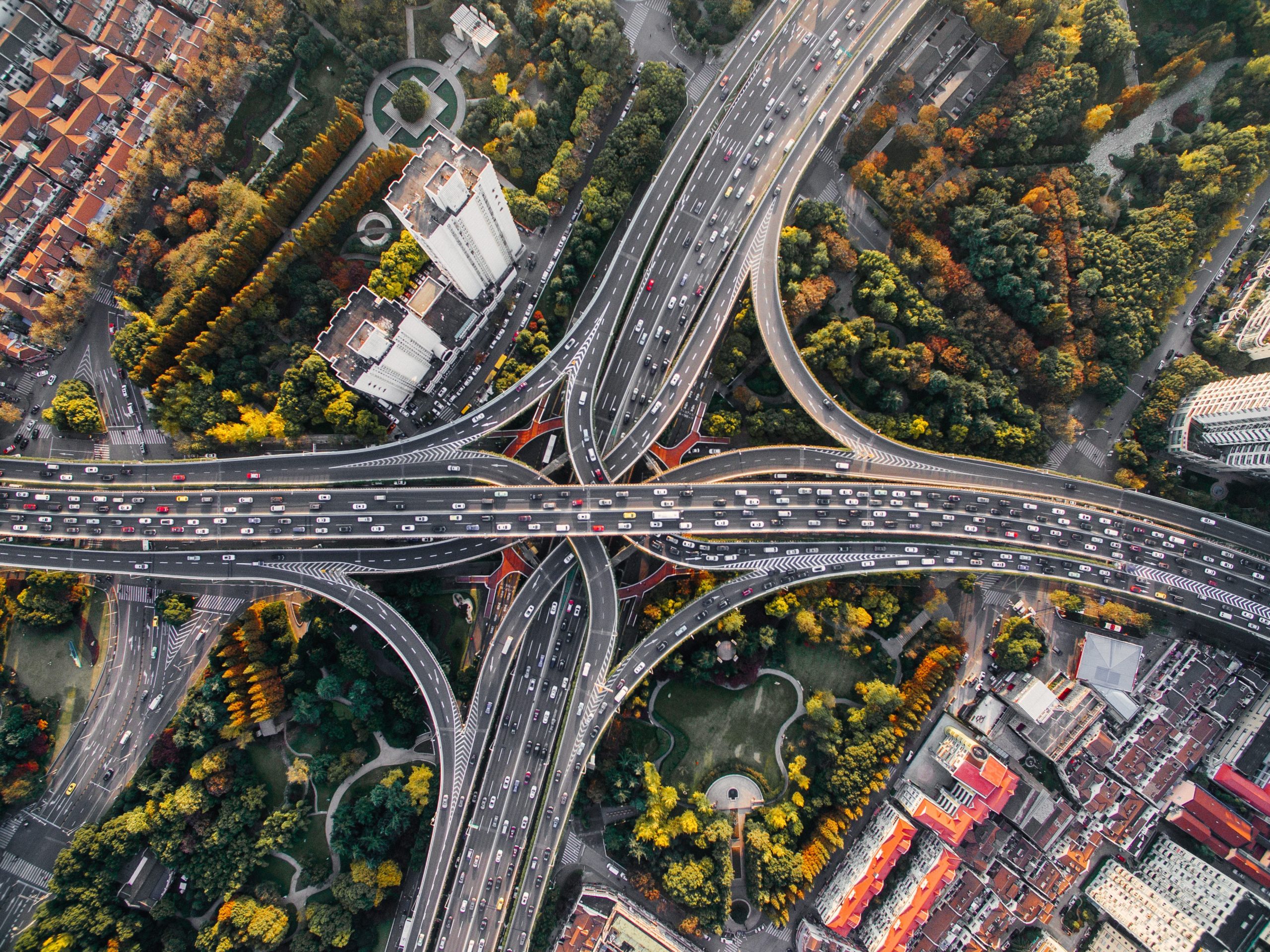 highway system with trees around it