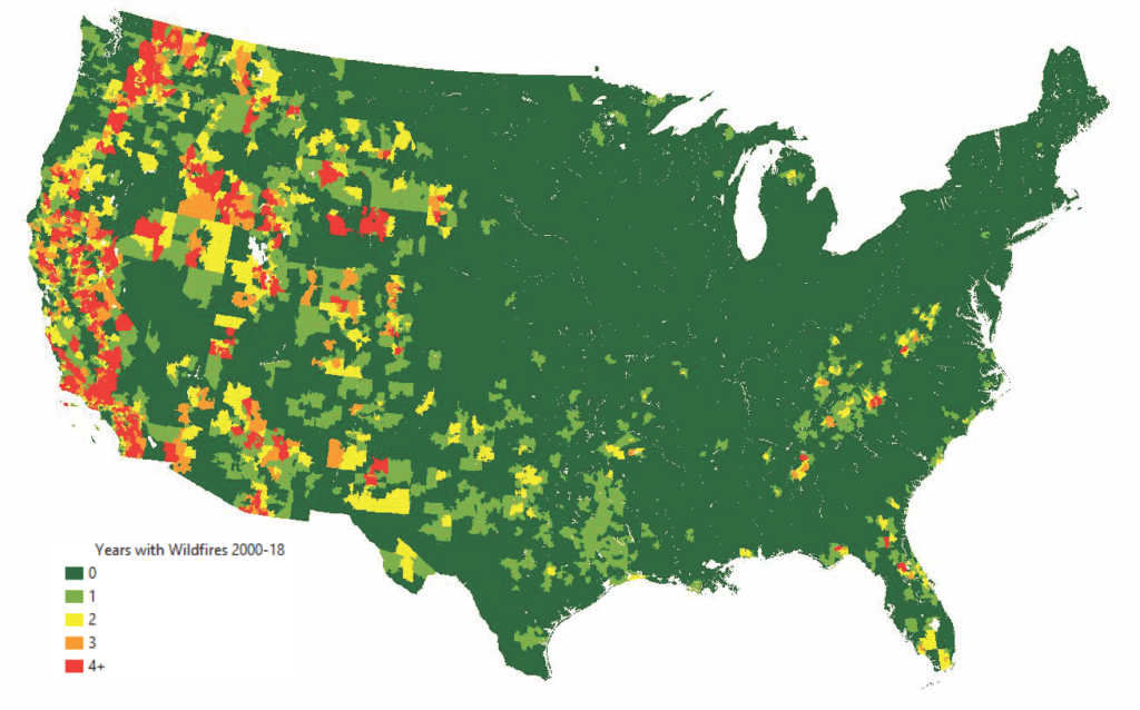 Figure 1: ZIP Code–Level Wildfire Exposure 2000–18